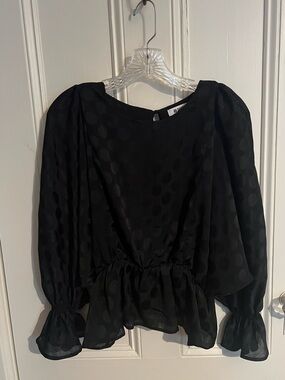 BB Dakota Black Polka Dot Peplum Blouse, XS